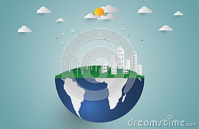 Environment concept artwork.paper art and digital craft style. v Vector Illustration