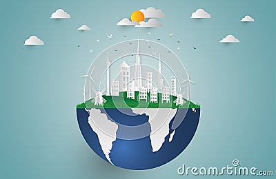 Environment concept artwork.paper art and digital craft style. v Vector Illustration