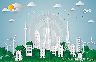 Environment concept artwork.paper art and digital craft style. v Vector Illustration