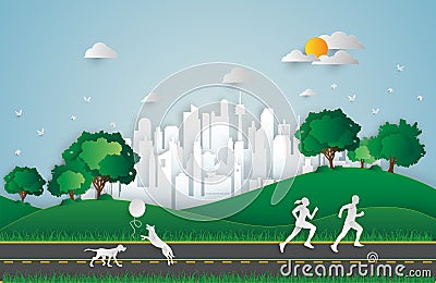 Environment concept artwork.paper art and digital craft style. v Vector Illustration