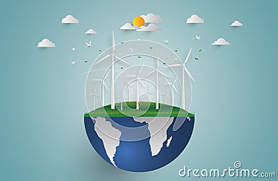 Environment concept artwork.paper art and digital craft style. v Vector Illustration