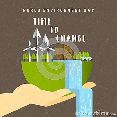 Environment Day card of green earth landscape Vector Illustration