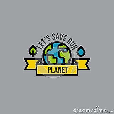 Environment day green concept with globe, leaf and drop Vector Illustration