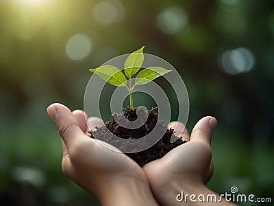 Environment Earth Day In the hands of trees growing seedlings. Stock Photo