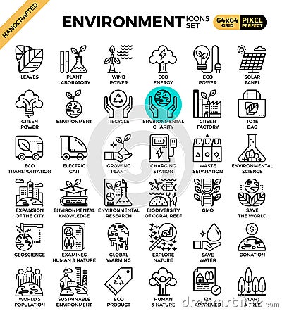 Environment & eco concept detailed line icons Vector Illustration