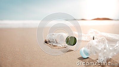Environment, Ecology Care, Renewable Concept. Plastic Bottle Waste on the Beach Stock Photo