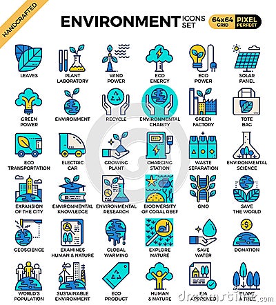 Environment & eco concept detailed line icons Vector Illustration