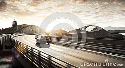 Environment friendly electric car on a road Stock Photo