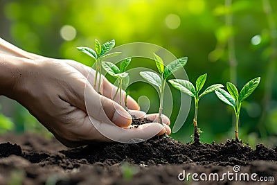 Environment hands of trees growing seedlings Stock Photo