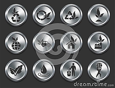 Environment Icons on Metal Internet Buttons Stock Photo