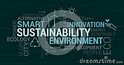 Environment, smart cities and sustainability tag cloud Vector Illustration