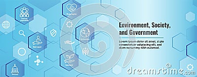 Environment and Social Government Icon Set and Web Header Banner for ESG etc Vector Illustration