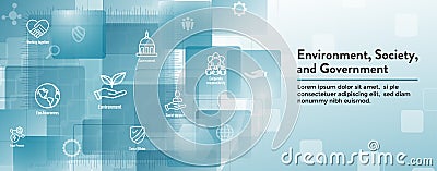 Environment and Social Government Icon Set and Web Header Banner for ESG etc Vector Illustration