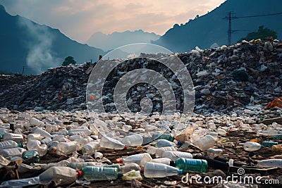 Environmental crisis Mountain of garbage, symbolizing pollution and environmental harm Stock Photo