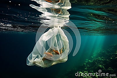 Environmental crisis Plastic bag submerged beneath the surface of the sea Stock Photo