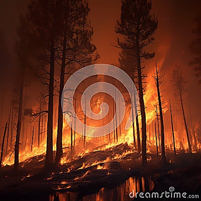 Environmental crisis Wildfires create a thick blanket of smoky haze Stock Photo