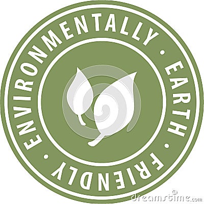 Environmental Earth Friendly round green icon symbol badge with leaf. Label sign for website for renewable and sustainable product Vector Illustration