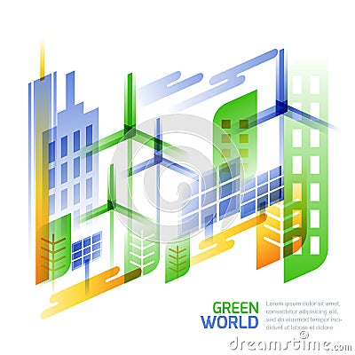 Environmental, ecology and saving nature concept. Vector illustration of cityscape Vector Illustration