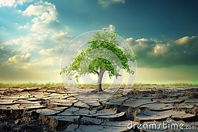 Environmental and global warming concepts. Live and dead big A Tree. Soil erosion. Ecology. Deforestation Stock Photo