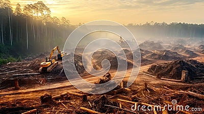 Environmental Impact. Extensive deforestation results in irreversible harm to the environment, disrupting habitats, releasing Stock Photo