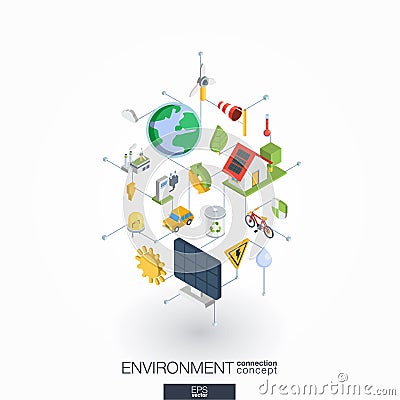 Environmental integrated 3d web icons. Digital network isometric concept. Vector Illustration