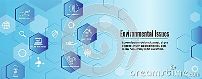 Environmental issues header web banner - recycling, etc icon set Vector Illustration