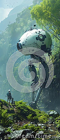 Environmental monitoring robots collecting data in various ecosystems aiding in research and conservation efforts Stock Photo