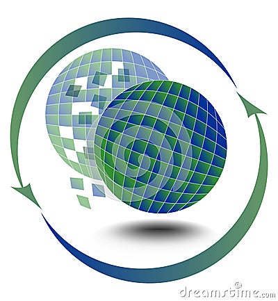 Environmental motif with globe and motif with a globe and the silhouette, which is broken into shards Vector Illustration