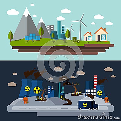 Environmental Pollution Banner Set Vector Illustration