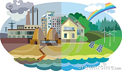 Environmental pollution and environment protection Vector Illustration