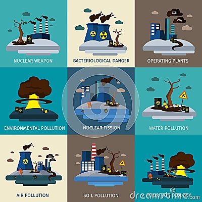 Environmental Pollution Icon Set Vector Illustration