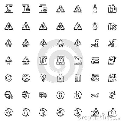 Environmental pollution line icons set Vector Illustration