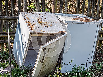 Environmental problem old fridge waste Stock Photo