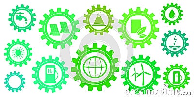 Environmental problems. Alternative electricity sources. Wind, Solar power,Hydro electricity, Geothermic sources. Vector Illustration