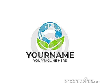 Environmental protection, planet earth and leaves, logo design. Nature, ecological and recycle, vector design Vector Illustration