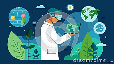 An environmental scientist using augmented reality to monitor and track changes in the environment creating a more Vector Illustration