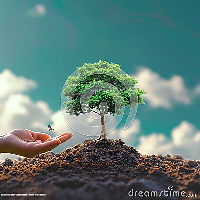 Environmental stewardship Holding a tree symbolizes the commitment to change Stock Photo