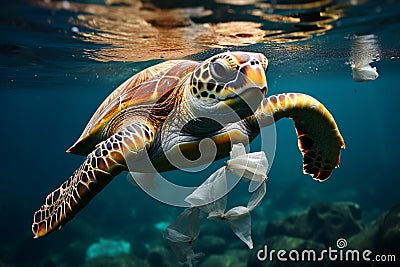 Environmental threat Plastic pollution harms sea turtles and ocean animals Stock Photo