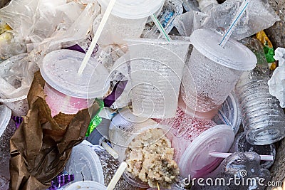 Environmental unfriendly non-biodegradable PVC containers and st Stock Photo