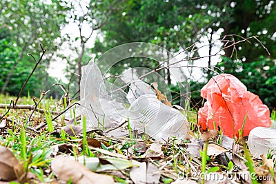 Environmental unfriendly non biodegradable pvc litter in public Stock Photo