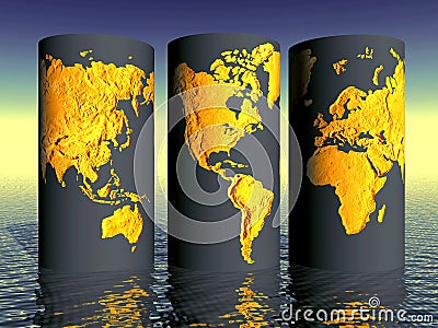 Environmental World Globe Set Setting in Water Background-Save the Earth-World-Planet-Global Stock Photo