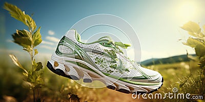 Environmentalfriendly Running Shoes In The Outdoors Symbolizing Ecoconscious Choices In Footwear And A Connection To Nature Stock Photo