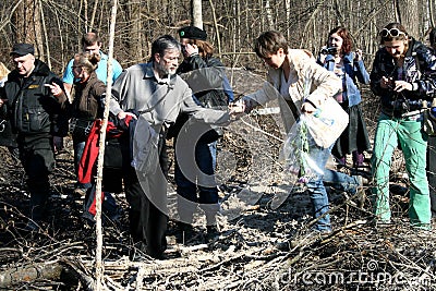 Environmentalist Yevgenia Chirikova together with the defenders of Khimki forest goes to the place of cutting Editorial Stock Photo