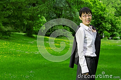 Environmentally friendly asian business woman Stock Photo