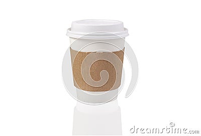 Disposable Hot Coffee, Beverage Cup With Recycled Sleeve Jacket Stock Photo