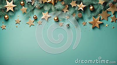 Delicate green background in christmas style with space to edit and insert elements. Stock Photo