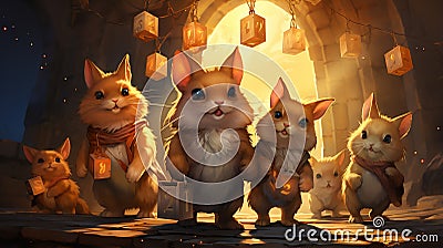 Illustration of Envision a group of rabbits hopping Stock Photo