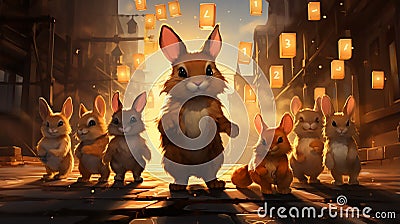 Illustration of Envision a group of rabbits hopping Stock Photo