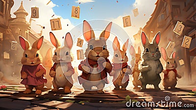 Illustration of Envision a group of rabbits hopping Stock Photo