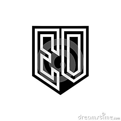 EO Logo monogram shield geometric white line inside black shield color design Vector Illustration